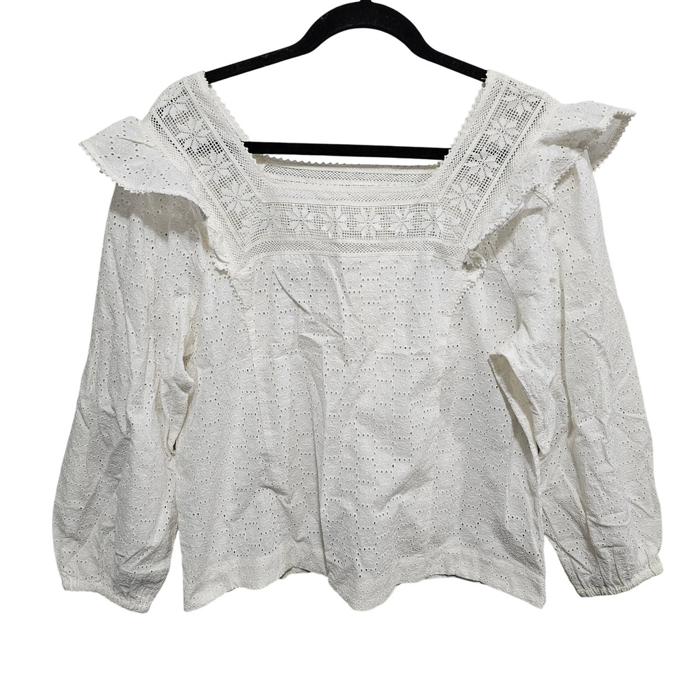 Madewell Eyelet Square-Neck Top in White Smoke Geo Flower Size X-large NWT